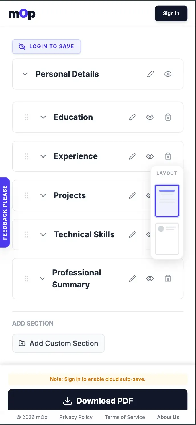 Mobile Resume Maker App Interface
