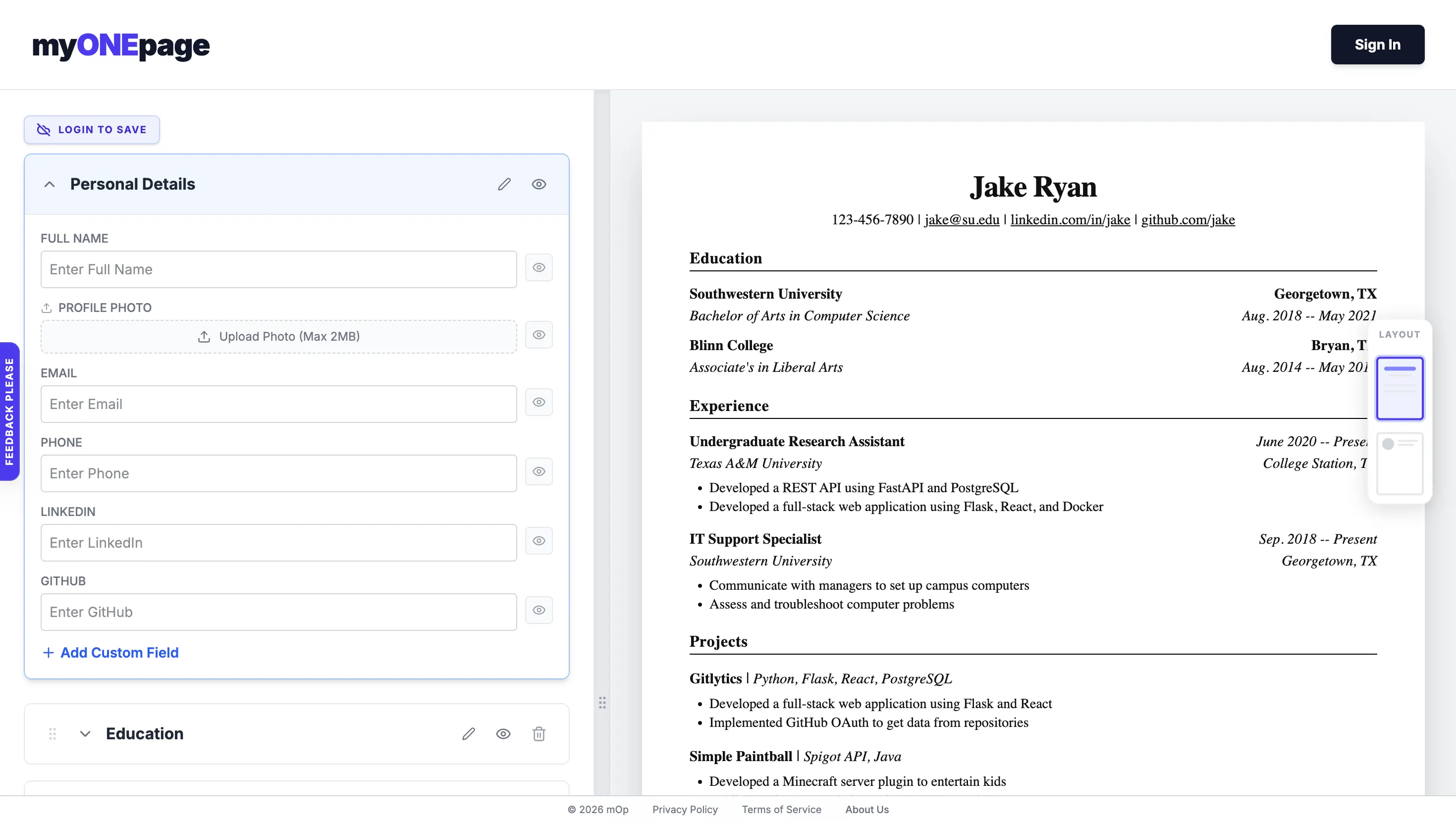 Free Resume Maker Online Dashboard Interface